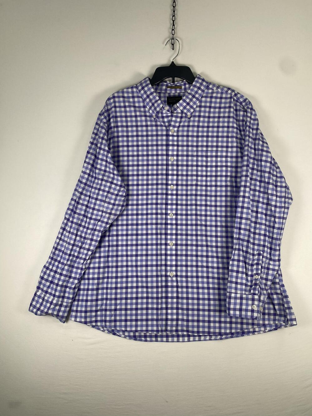 Saddlebred Shirt Mens 2XL Purple Gingham Check Long Sleeve Button Down Slim Fit